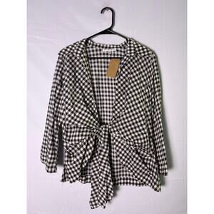 Mishca Black White Plaid Long Sleeve Tie Front Shirt Size Large